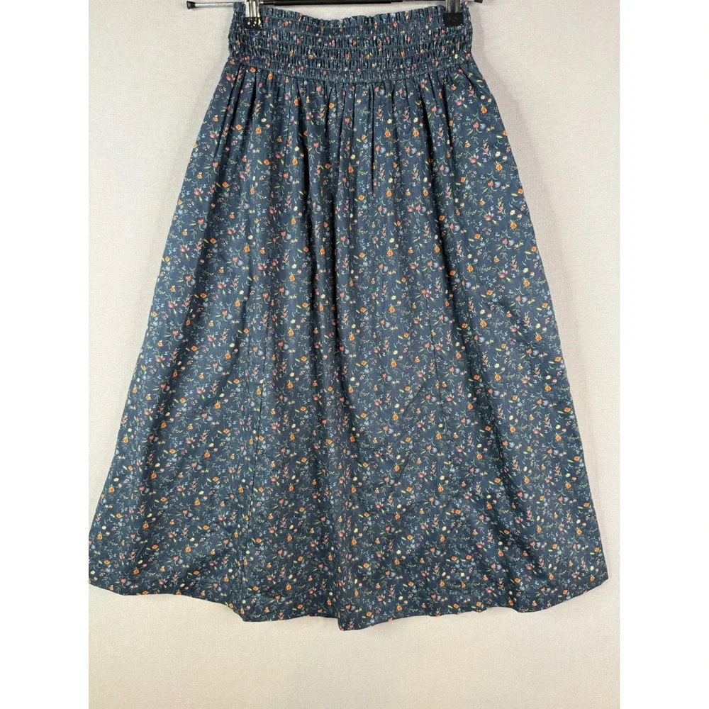 Garnet Hill Edith Organic-Cotton Skirt Womens XS Navy Floral Liberty Cottagecore